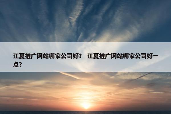 江夏推广网站哪家公司好？ 江夏推广网站哪家公司好一点？