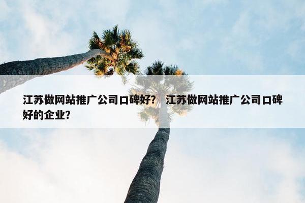 江苏做网站推广公司口碑好？ 江苏做网站推广公司口碑好的企业？