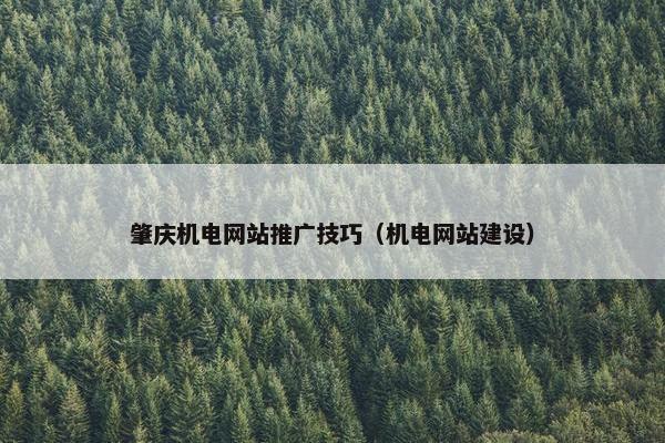 肇庆机电网站推广技巧（机电网站建设）
