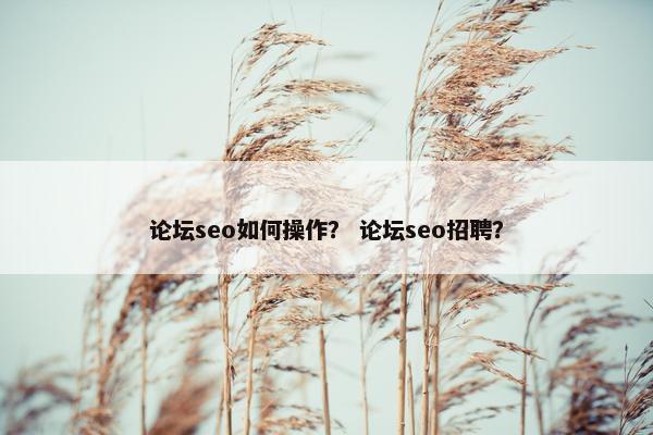 论坛seo如何操作？ 论坛seo招聘？