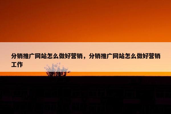 分销推广网站怎么做好营销，分销推广网站怎么做好营销工作